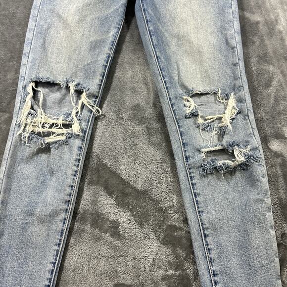 American Eagle Jeans Women's 4 Blue Denim Jegging Crop Low Rise Distress Stretch - Picture 3 of 14